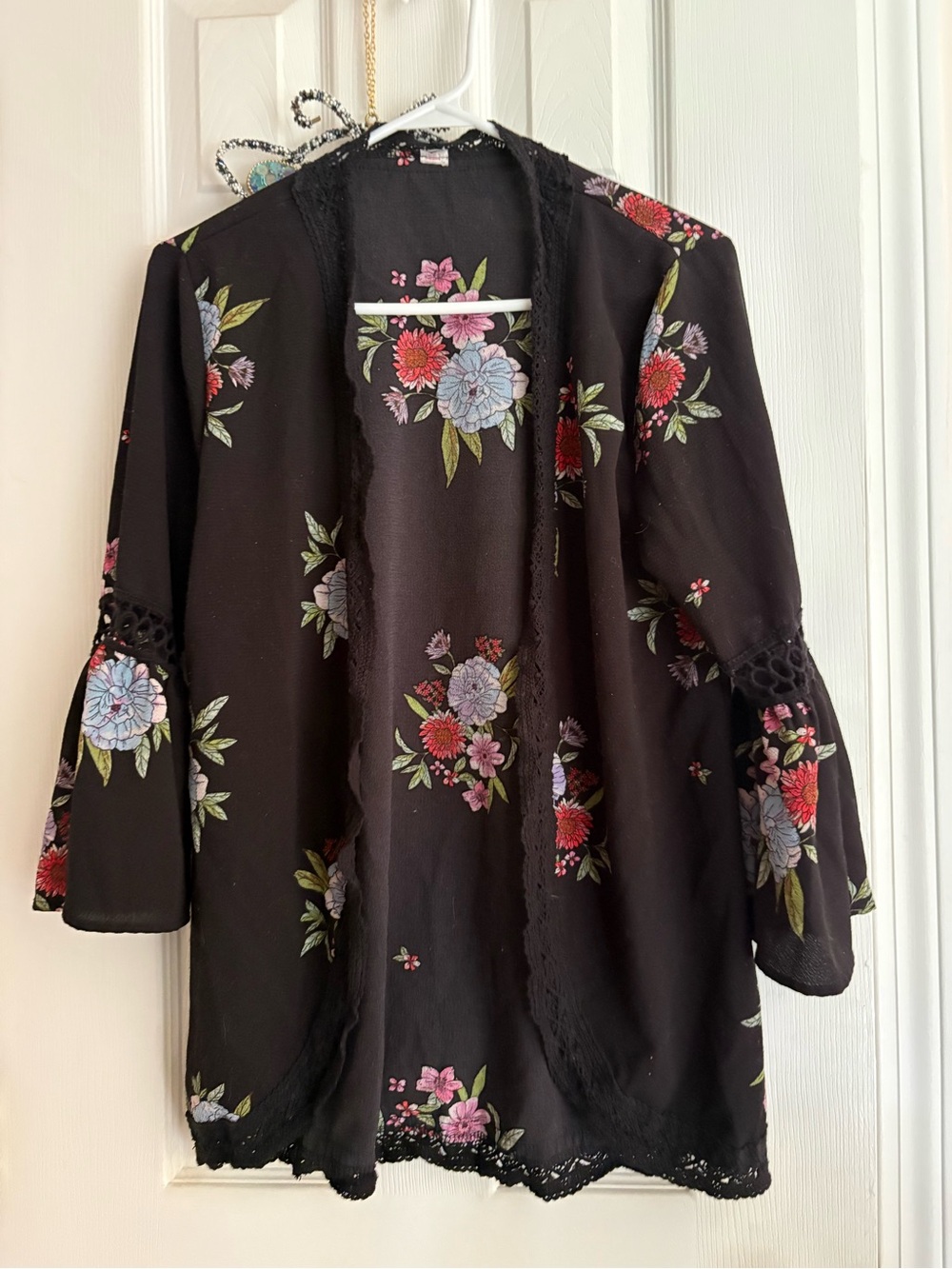 Black Floral Sheer Kimono Cardigan